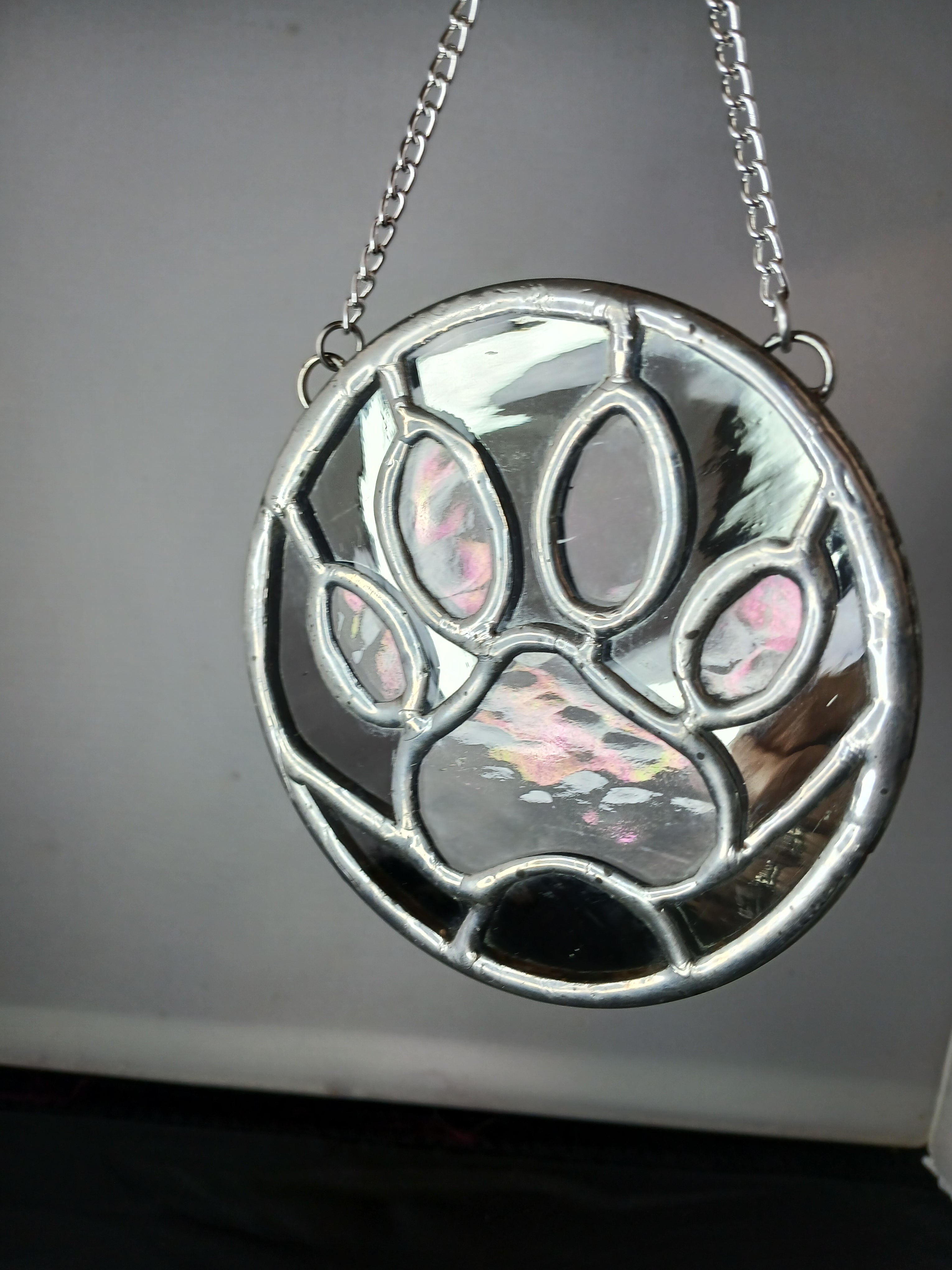 Dog Paw Ornament (clear iridescent and black)