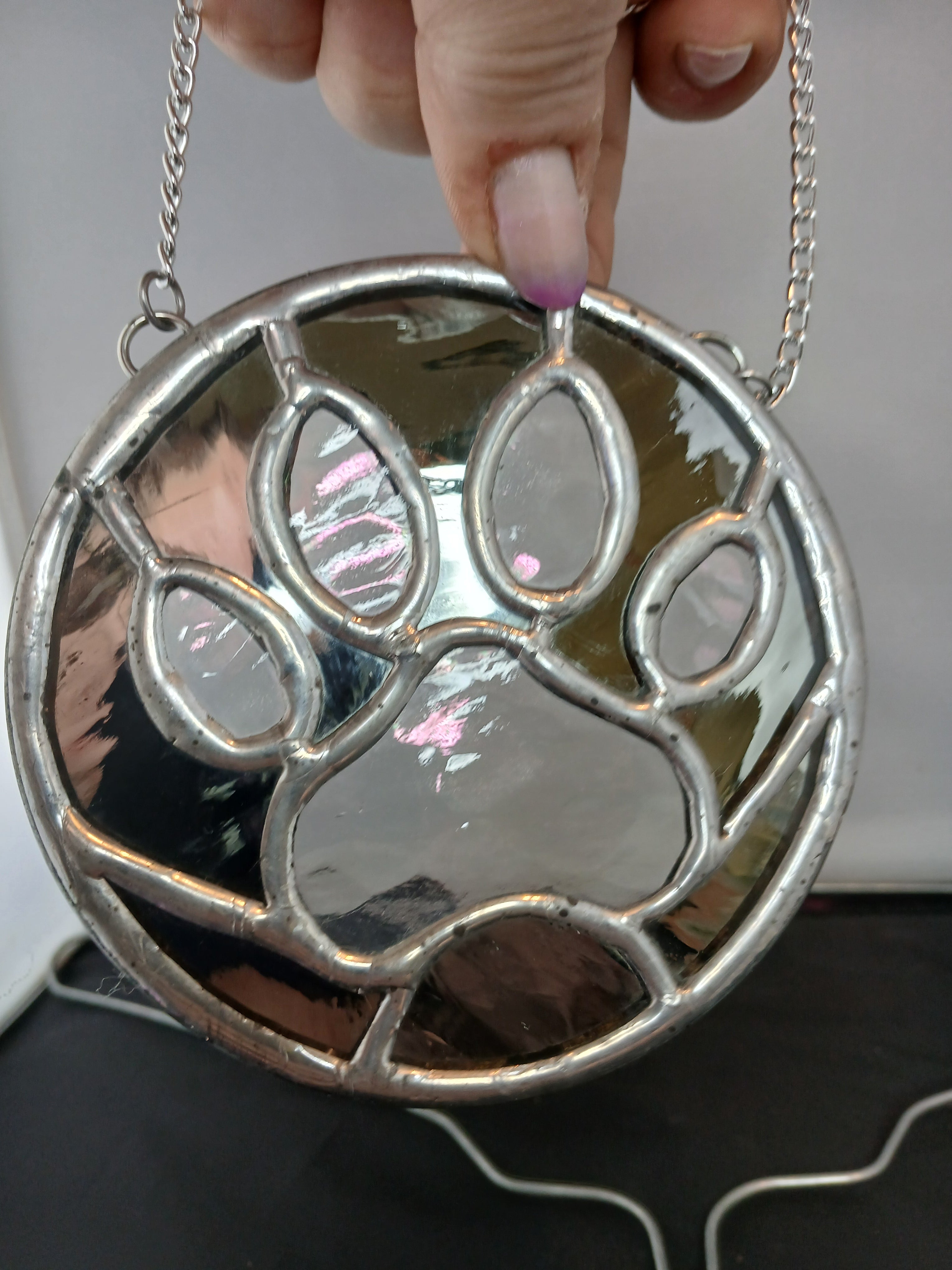 Dog Paw Ornament (clear iridescent and black)